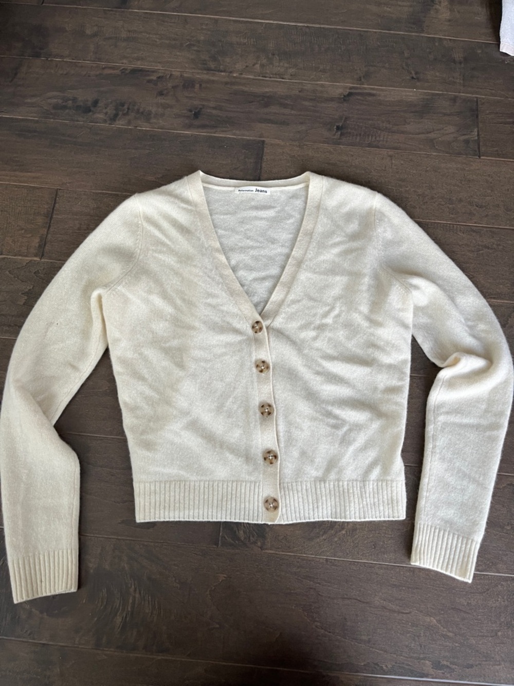 Reformation Cream V-Neck Button-Front Cashmere Cardigan - READ Description